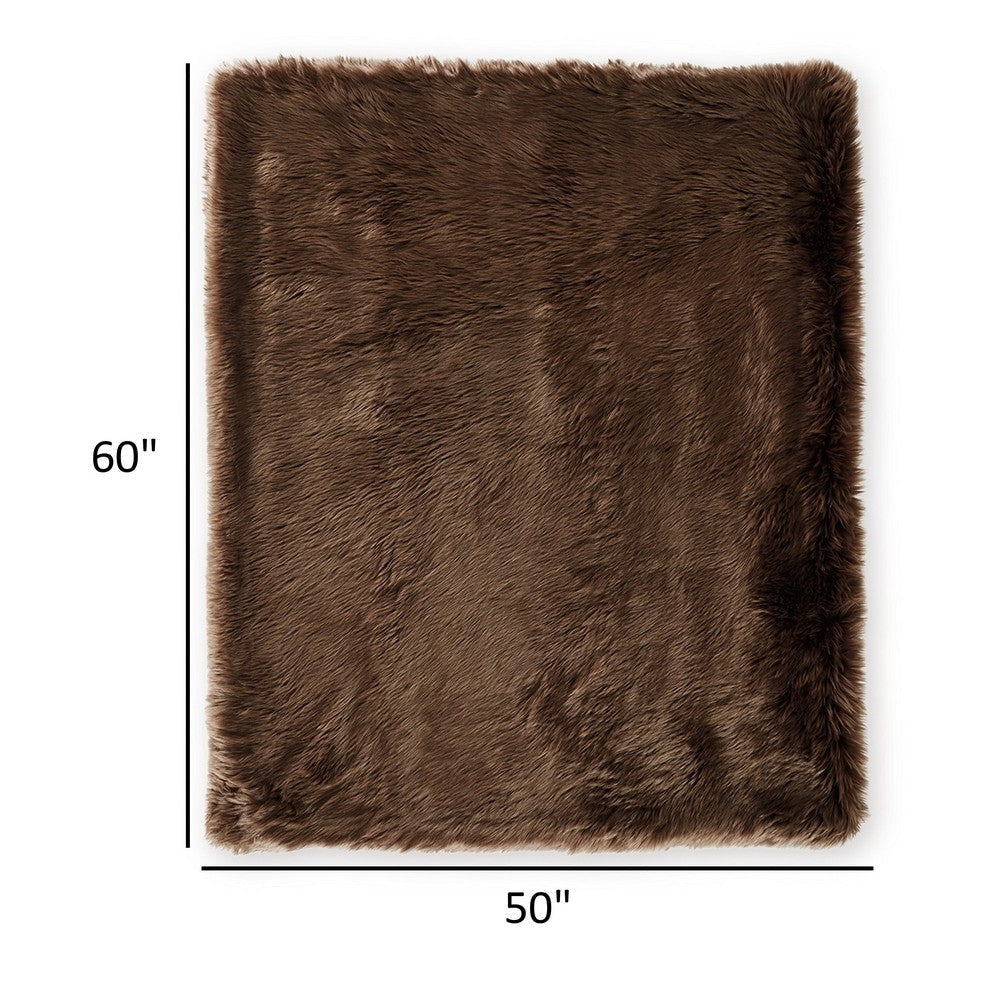 Throw Blanket Set of 3 Modern Soft Faux Fur Textured Brown Polyester By Casagear Home BM318540