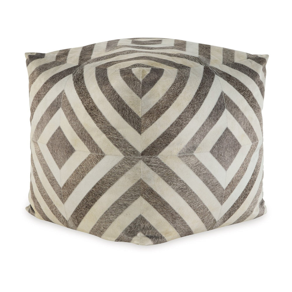 Ottoman Pouf 18 Inch Square Brown and Ivory Polyester Geometric Design By Casagear Home BM318544