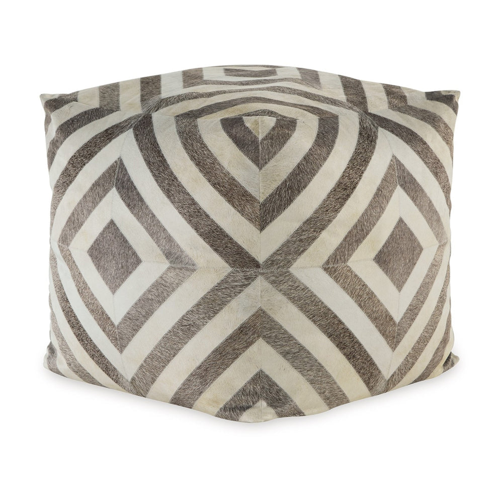 Ottoman Pouf 18 Inch Square Brown and Ivory Polyester Geometric Design By Casagear Home BM318544