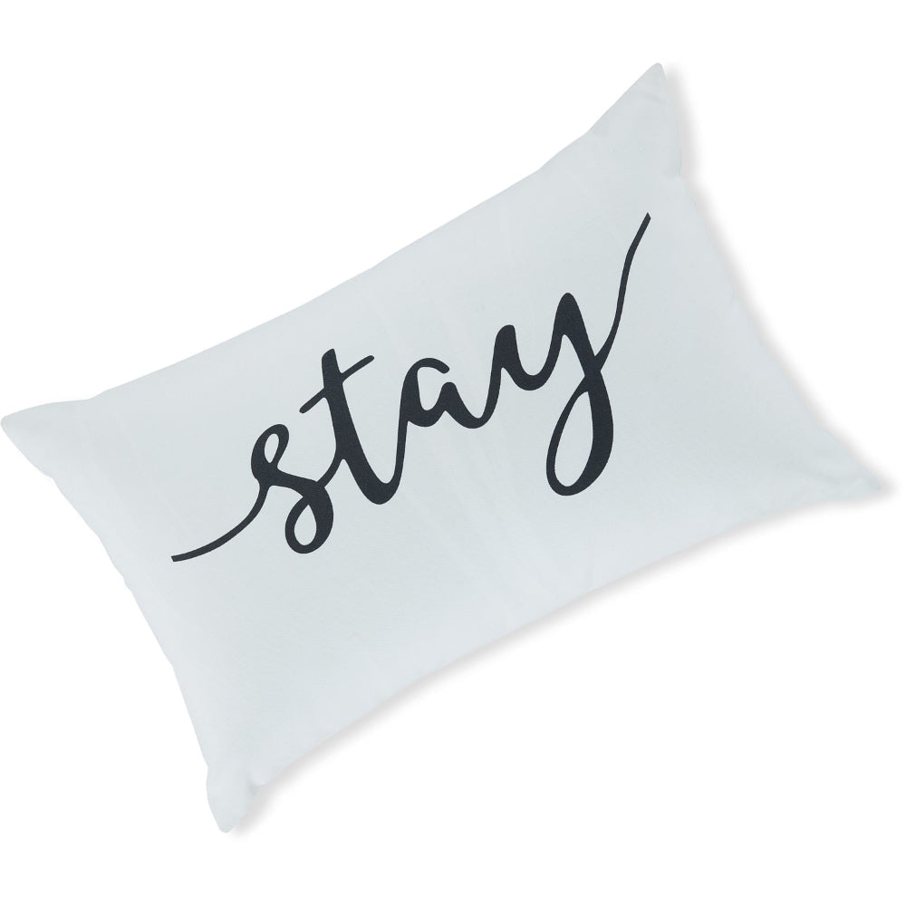 14 x 22 Lumbar Pillow Set of 4 Indoor Outdoor Stay Text White Black By Casagear Home BM318549