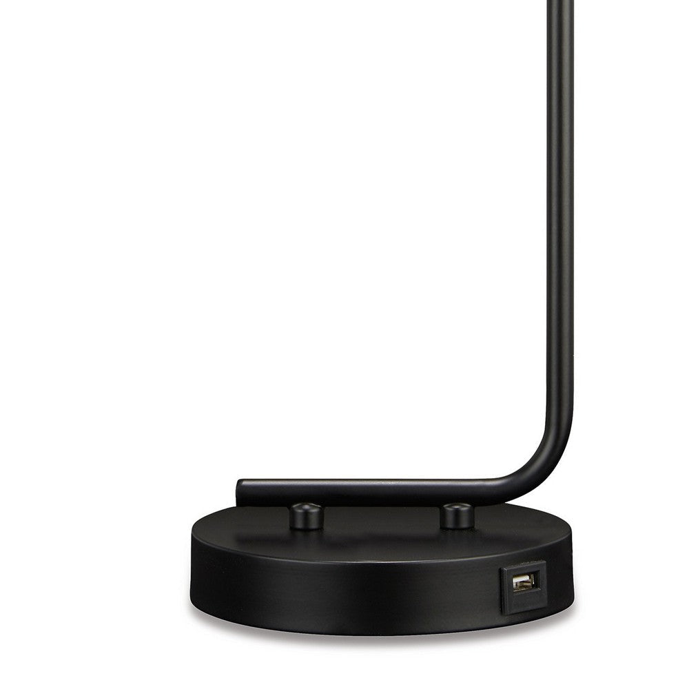 Colin 20 Inch Desk Lamp Black Metal Frame Round Base USB Charging Port By Casagear Home BM318553