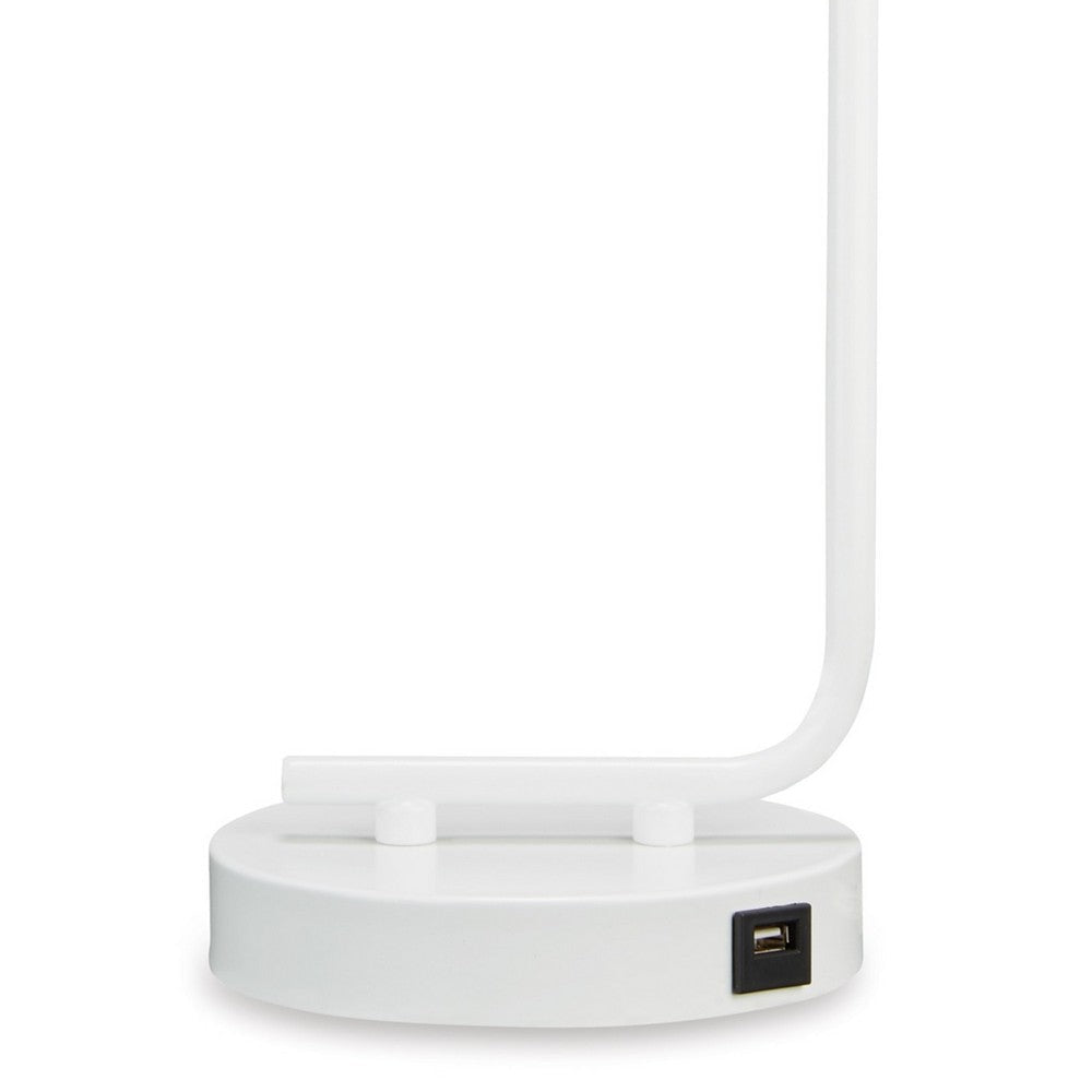 Colin 21 Inch Desk Lamp White Metal Frame Round Base USB Charging Port By Casagear Home BM318554