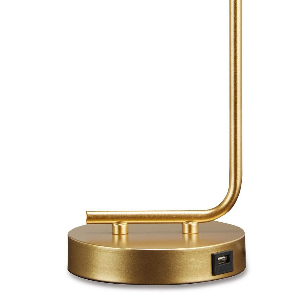 Colin 20 Inch Desk Lamp Gold Metal Frame Round Base USB Charging Port By Casagear Home BM318555