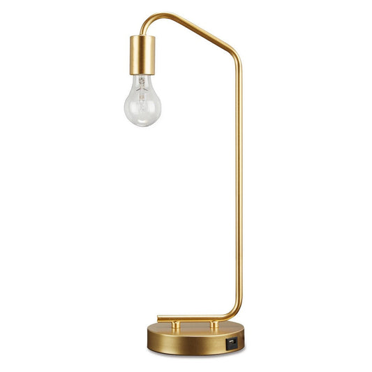 Colin 20 Inch Desk Lamp, Gold Metal Frame, Round Base, USB Charging Port By Casagear Home