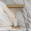 Leon 20 Inch Desk Lamp Round Base USB Port Gold Metal White Marble By Casagear Home BM318557