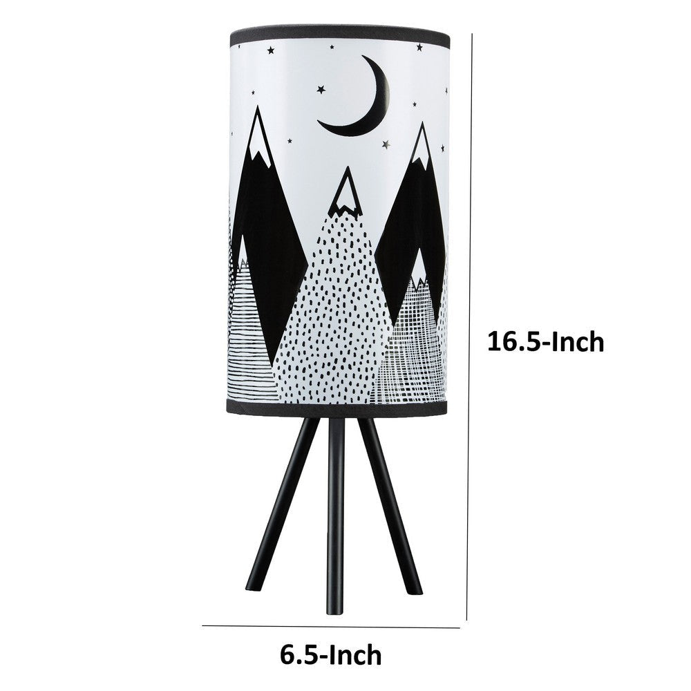 Jimmy 17 Inch Table Lamp Drum Hardback Shade Tripod Metal Black White By Casagear Home BM318559