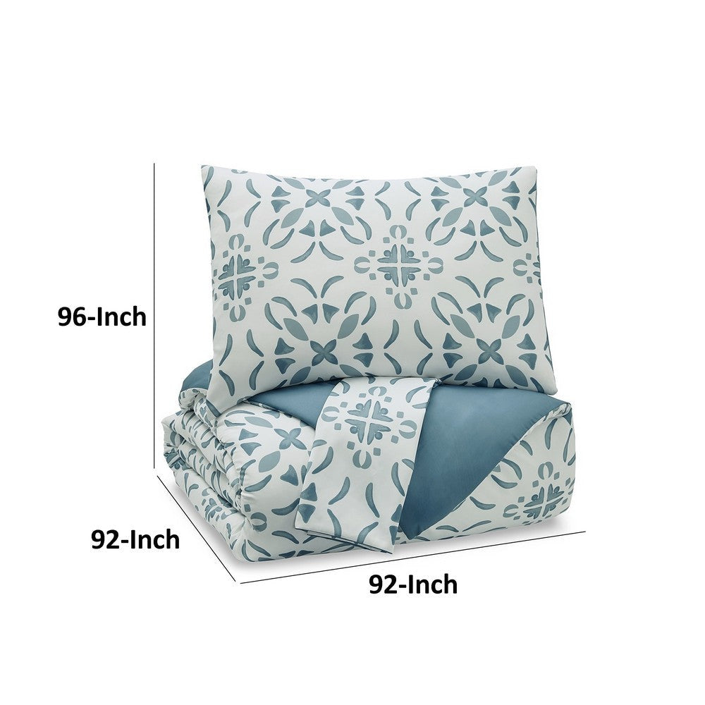 Karl Queen Size Comforter Set with 2 Shams Blue White Polyester Polyfill By Casagear Home BM318561