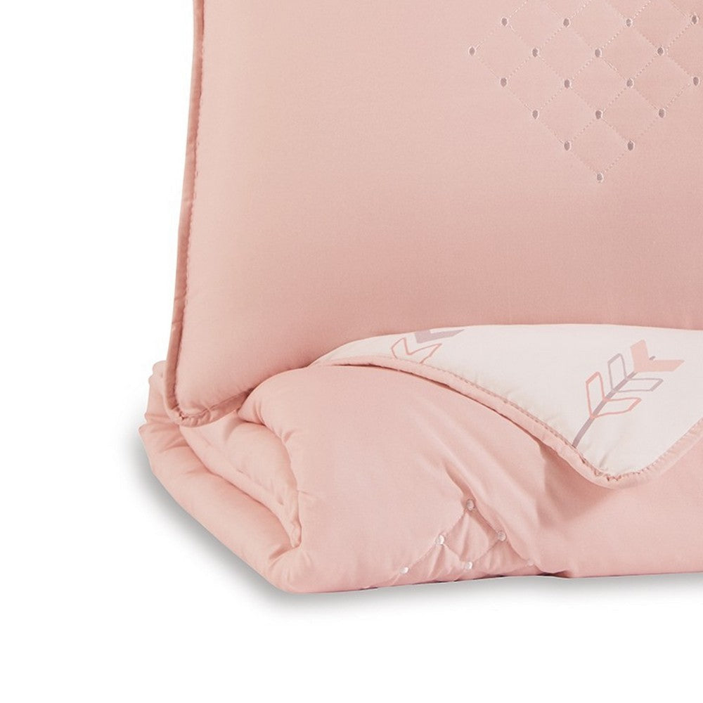 Maxie Twin Size Comforter Set with Sham Pink White Polyester Polyfill By Casagear Home BM318562