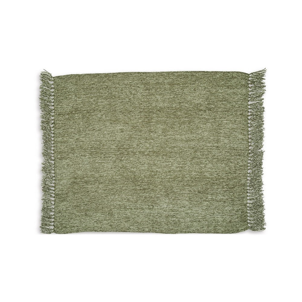 Emily Throw Blanket Set of 3 Textured Woven Knotted Fringe Green Polyester By Casagear Home BM318576