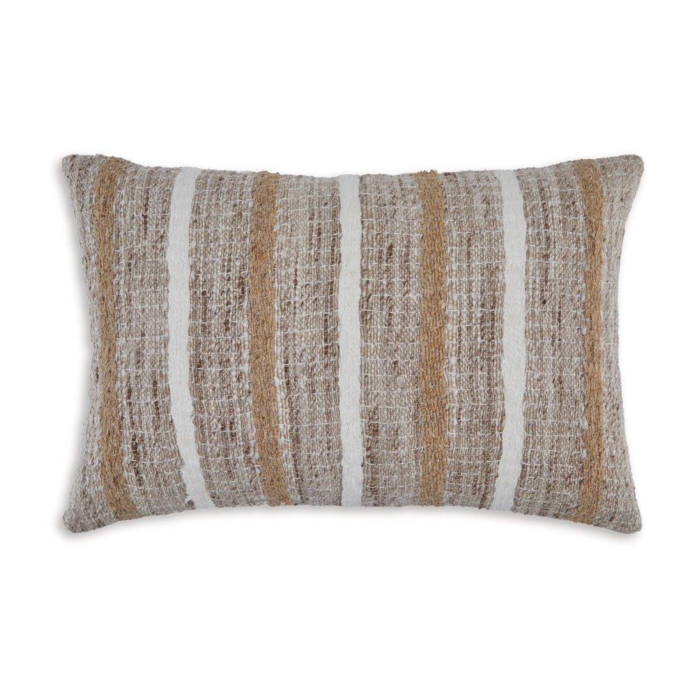 Ishy 14 x 22 Lumbar Accent Pillow Set of 4 Stripe Design Brown White By Casagear Home BM318591