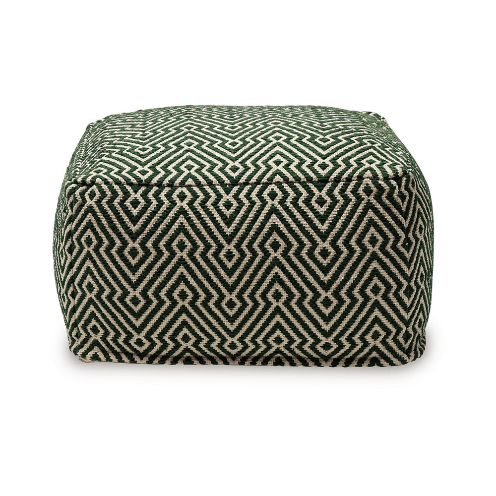 Fena 23 Inch Ottoman Pouf Woven Pattern Zipper Cotton Cover Black White By Casagear Home BM318594