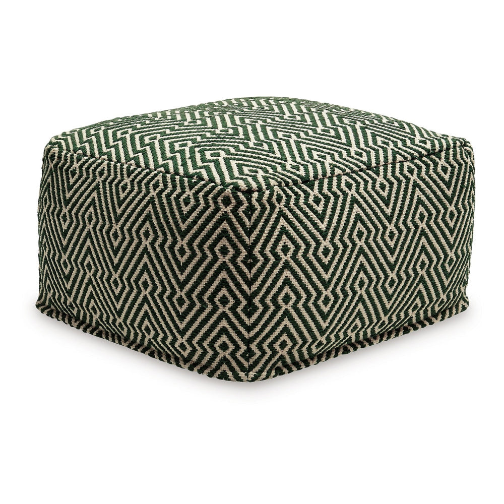 Fena 23 Inch Ottoman Pouf Woven Pattern Zipper Cotton Cover Black White By Casagear Home BM318594