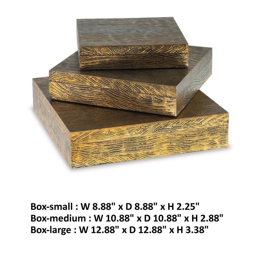 Lida Decorative Storage Box Set of 3 Wood and Brass Tone Metal Finish By Casagear Home BM318598