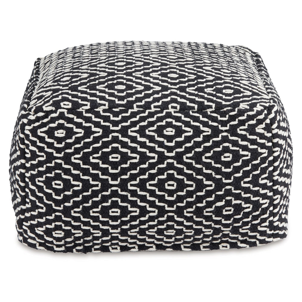 Sena 22 Inch Ottoman Pouf Handwoven Pattern Cotton Cover Black White By Casagear Home BM318612