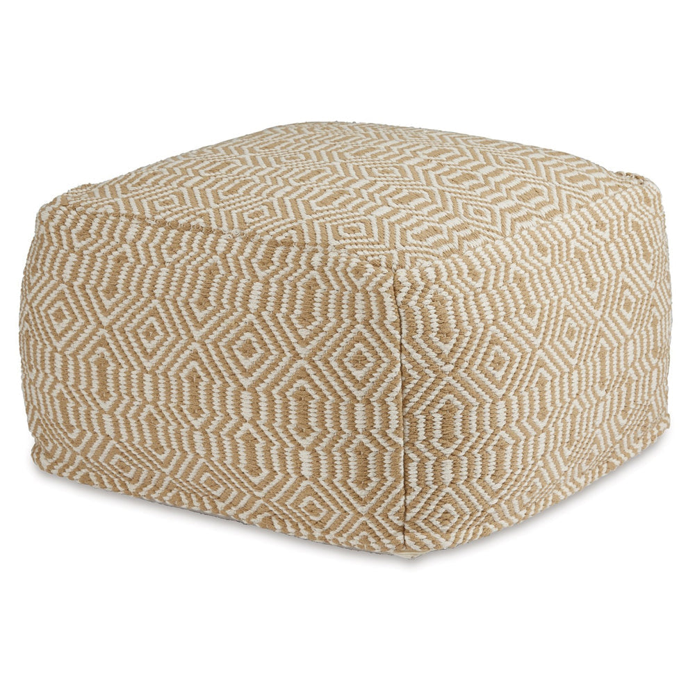 Sena 22 Inch Ottoman Pouf Handwoven Pattern Cotton Cover Beige White By Casagear Home BM318613