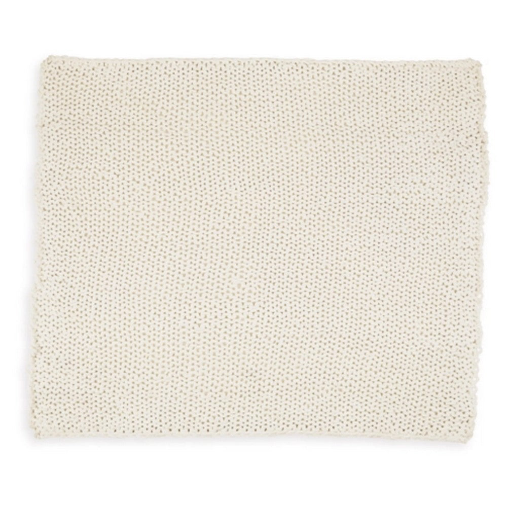 Deme Throw Blanket Set of 3 Hand Knitted Soft Chunky Chenille Ivory White By Casagear Home BM318614