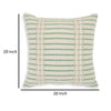 Tony 20 Inch Throw Pillow Set of 4 Striped Design White and Green Cotton By Casagear Home BM318621