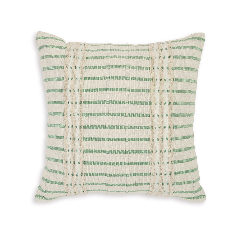 Tony 20 Inch Throw Pillow Set of 4 Striped Design White and Green Cotton By Casagear Home BM318621