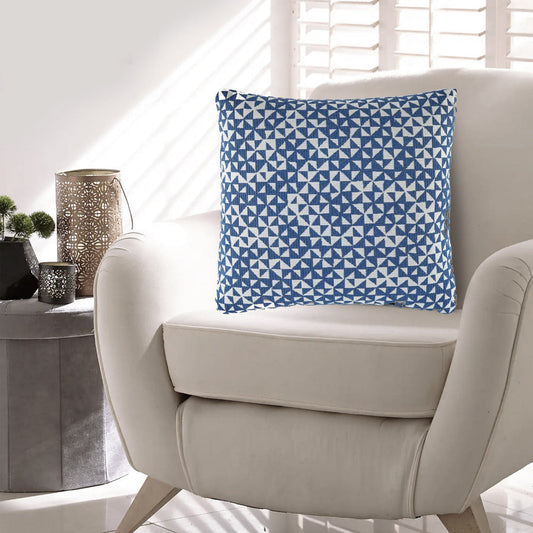 Coel 18 Inch Accent Pillow Set of 4, Indoor Outdoor Woven Geometric, Blue By Casagear Home