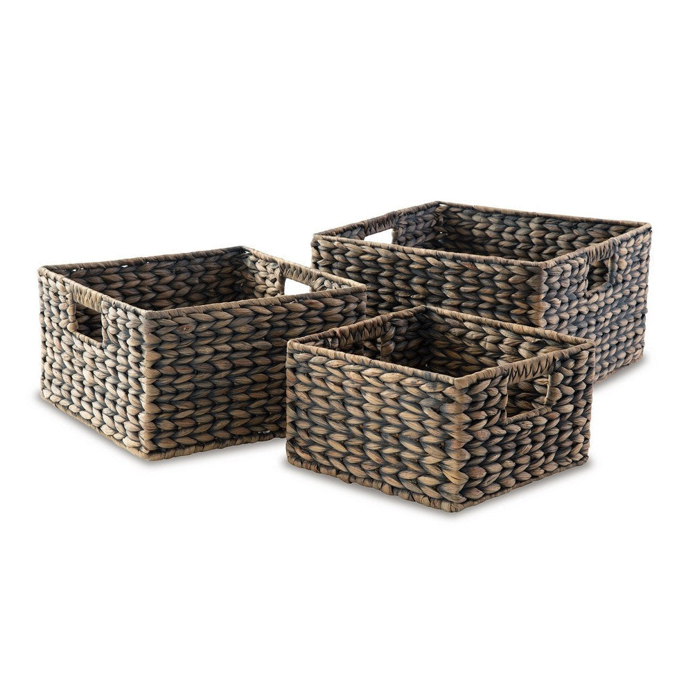 Lia Nesting Basket Set of 3 Water Hyacinth Woven Farmhouse Gray By Casagear Home BM318632