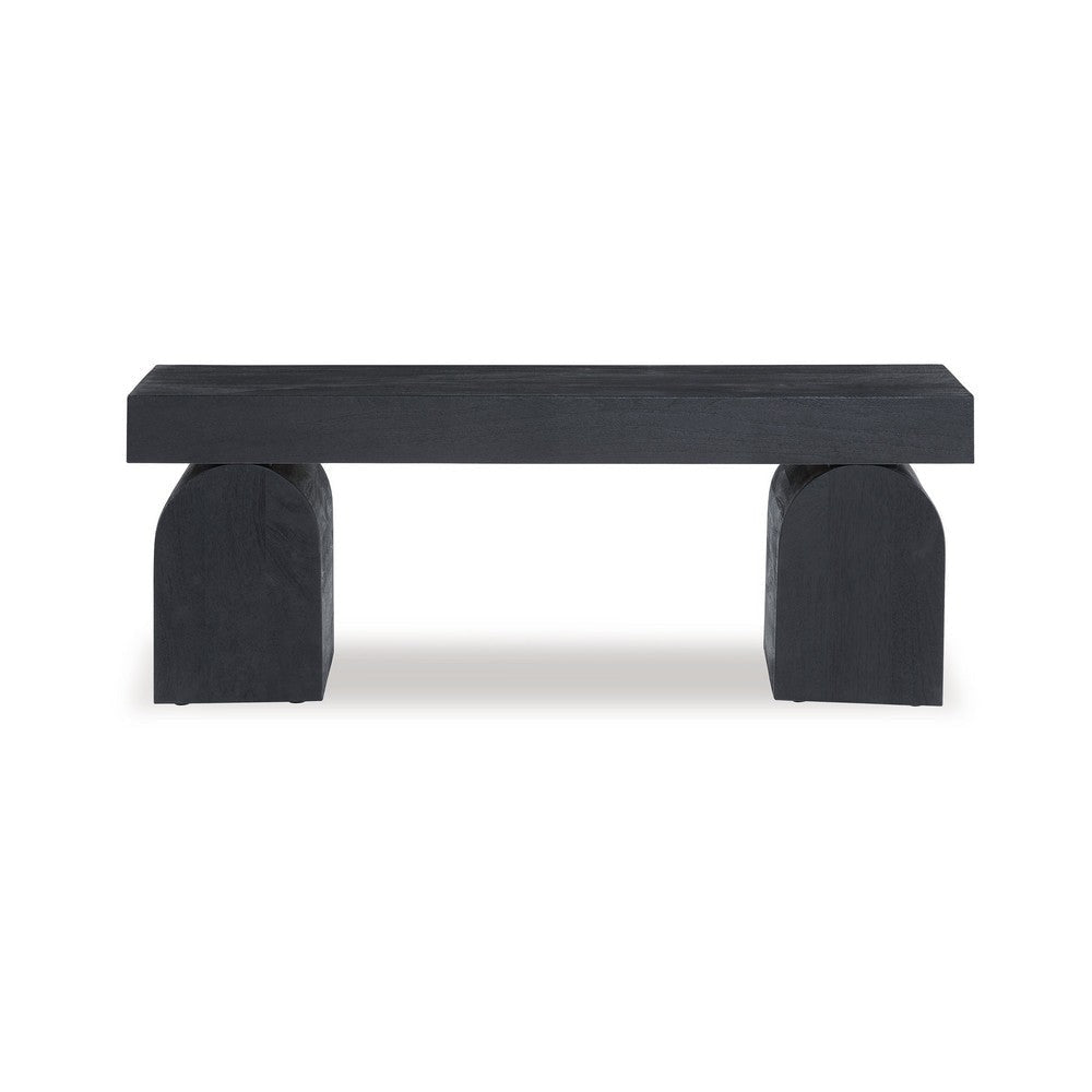 Accent Bench 50 Inch Oversized Sandblasted Effect Black Solid Wood By Casagear Home BM318655