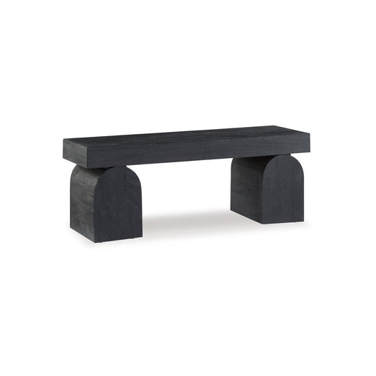 Accent Bench, 50 Inch, Oversized Sandblasted Effect, Black Solid Wood By Casagear Home