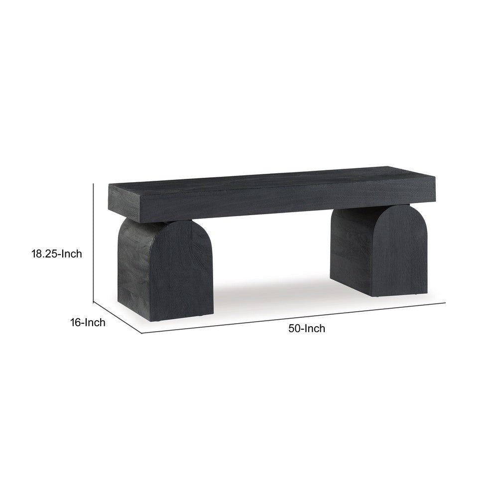 Accent Bench 50 Inch Oversized Sandblasted Effect Black Solid Wood By Casagear Home BM318655