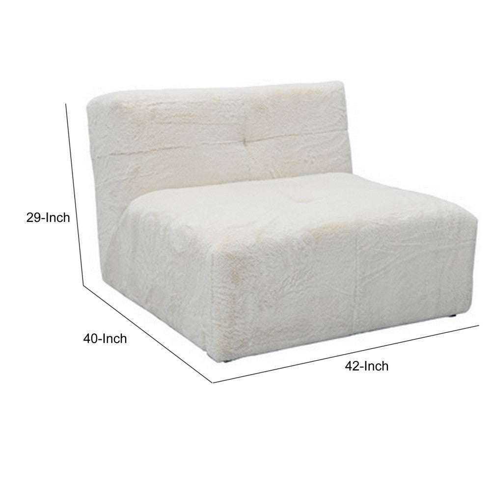 Accent Chair Cushioned Tufted Seat and Back White Polyester Faux Fur By Casagear Home BM318661