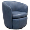 Niko Swivel Accent Chair, Round Barrel Design, Blue Top Grain Leather By Casagear Home