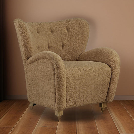 Lao Accent Chair, Wingback Design, Cushioned Tufted Back, Brown Polyester By Casagear Home