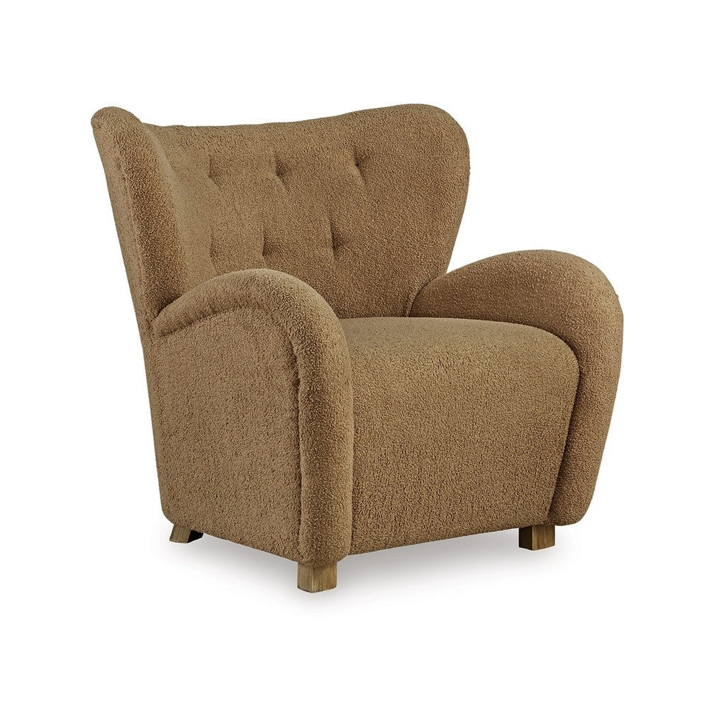 Lao Accent Chair, Wingback Design, Cushioned Tufted Back, Brown Polyester By Casagear Home