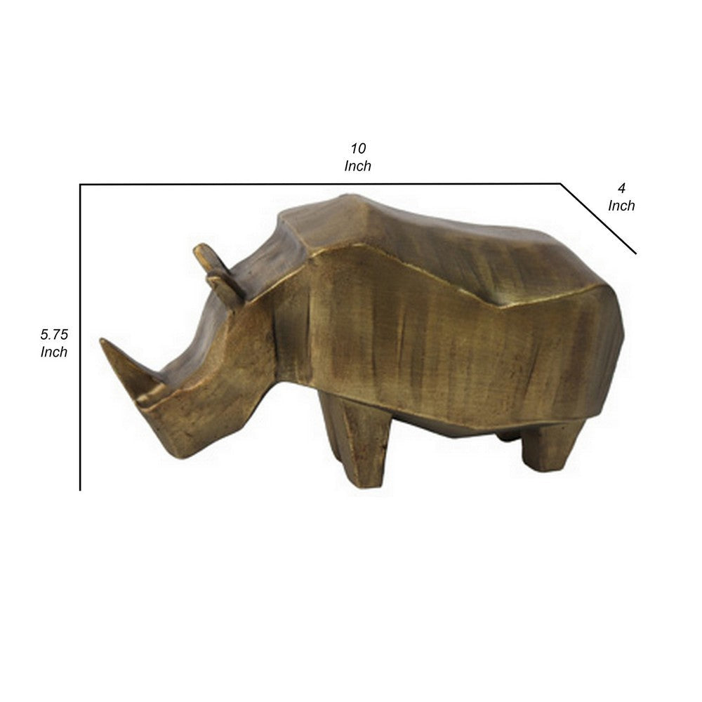 Geny Modern Rhino Sculpture Tabletop Home Decor Antique Gold Finish By Casagear Home BM318691