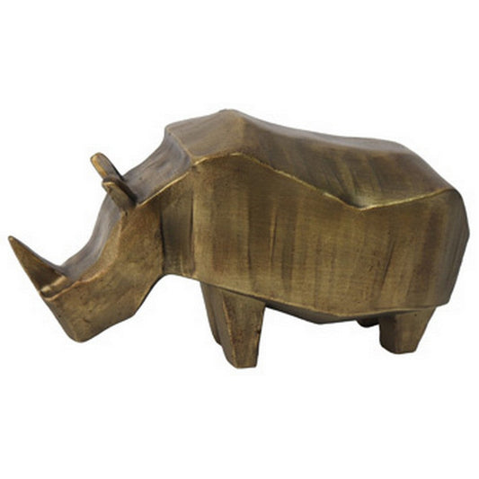 Geny Modern Rhino Sculpture, Tabletop Home Decor, Antique Gold Finish By Casagear Home