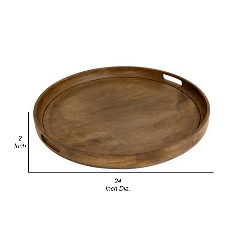 Bera Serving Tray 24 Inch Round 2 Handles Industrial Brown Gray Finish By Casagear Home BM318692