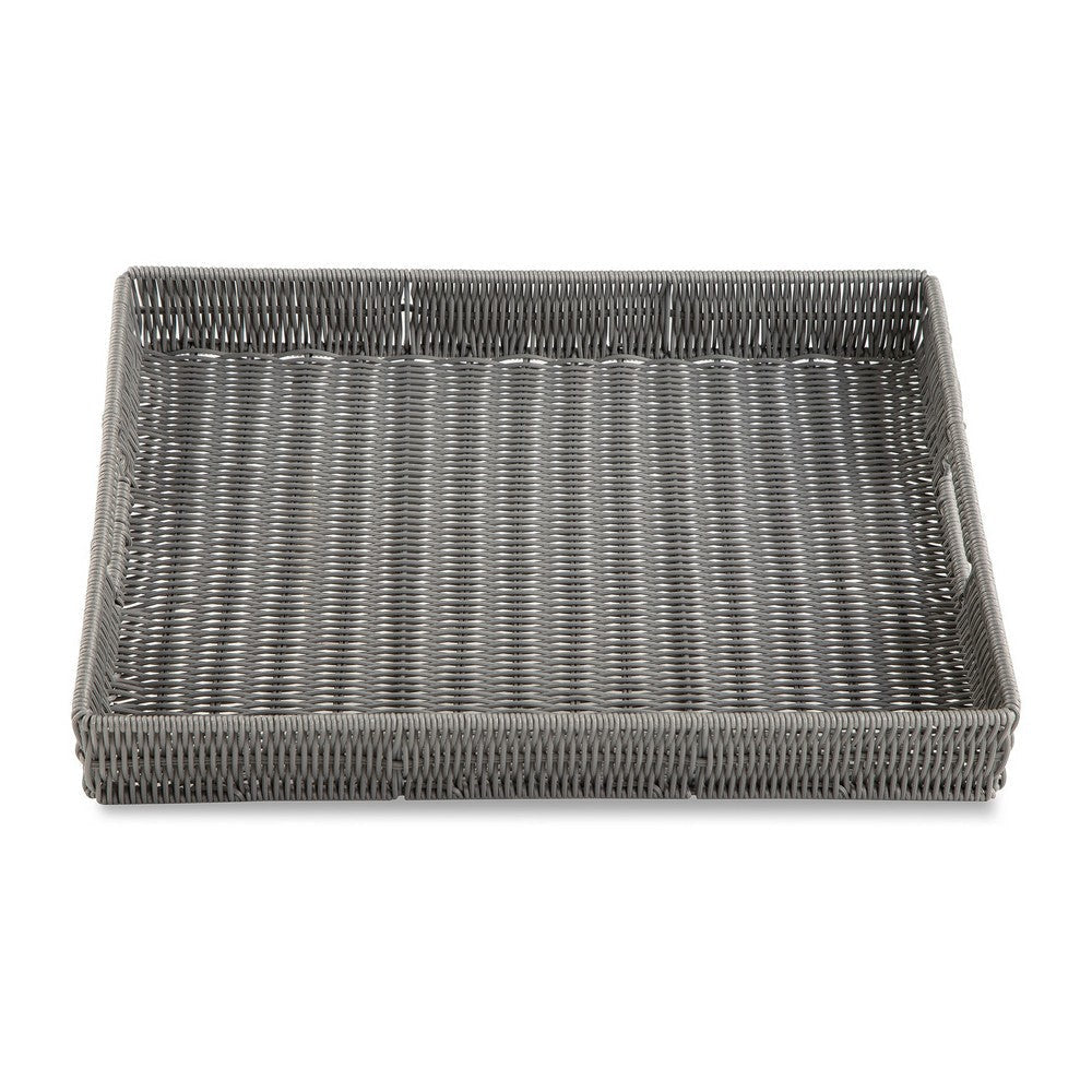 Neya 14 Inch Decorative Serving Tray Woven Gray Faux Rattan By Casagear Home BM318695