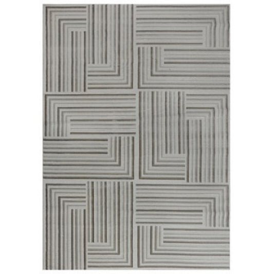 Dary 5 x 7 Medium Area Rug, Maze Style Geometric Pattern, Taupe and Gray By Casagear Home