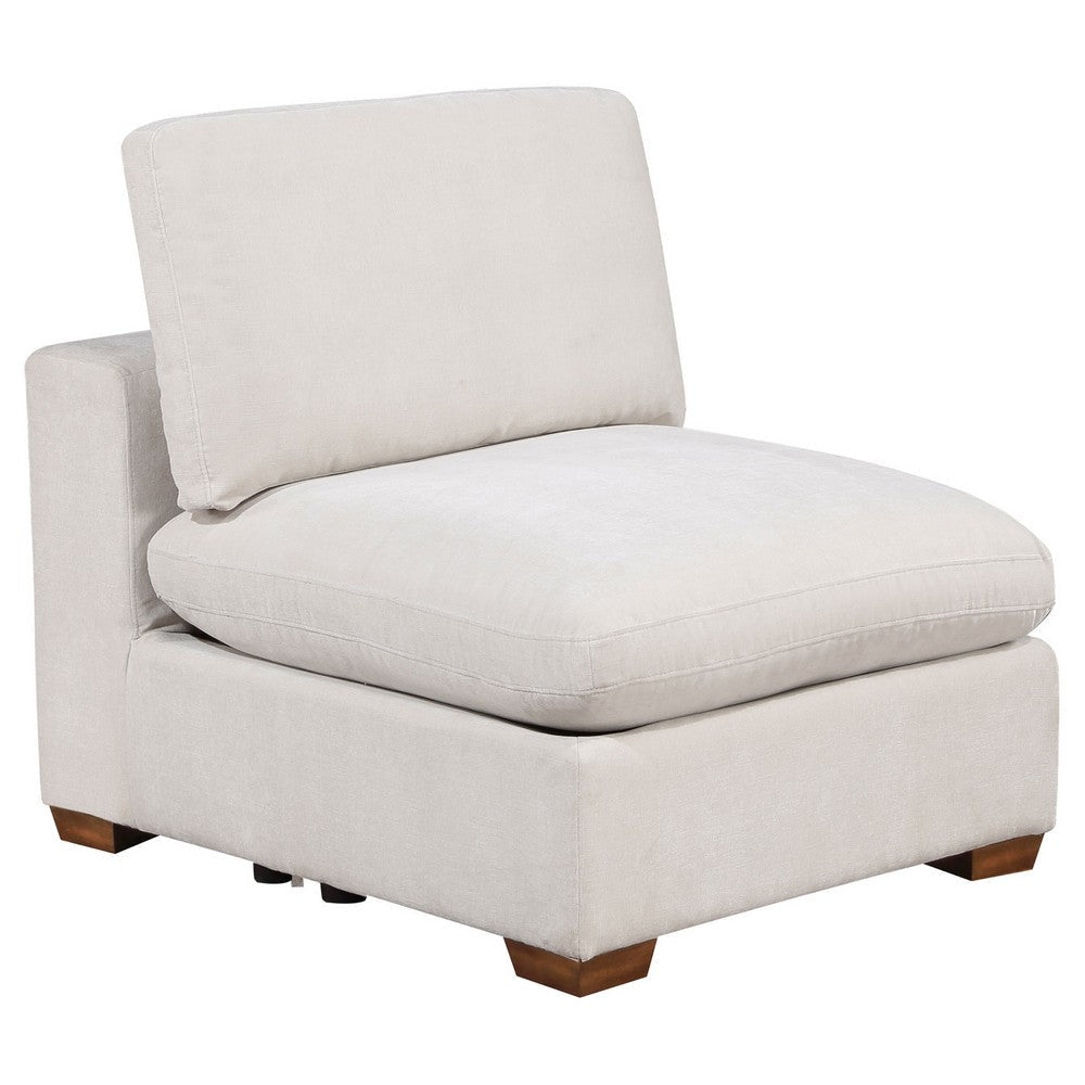 Lahe Modular Armless Sofa Chair, Brown Tapered Legs, Soft Ivory White By Casagear Home