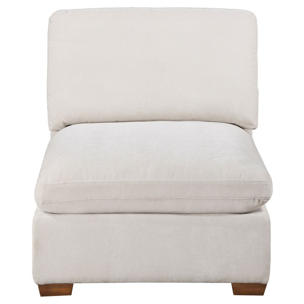 Lahe Modular Armless Sofa Chair Brown Tapered Legs Soft Ivory White By Casagear Home BM318709