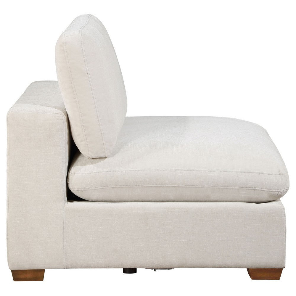 Lahe Modular Armless Sofa Chair Brown Tapered Legs Soft Ivory White By Casagear Home BM318709