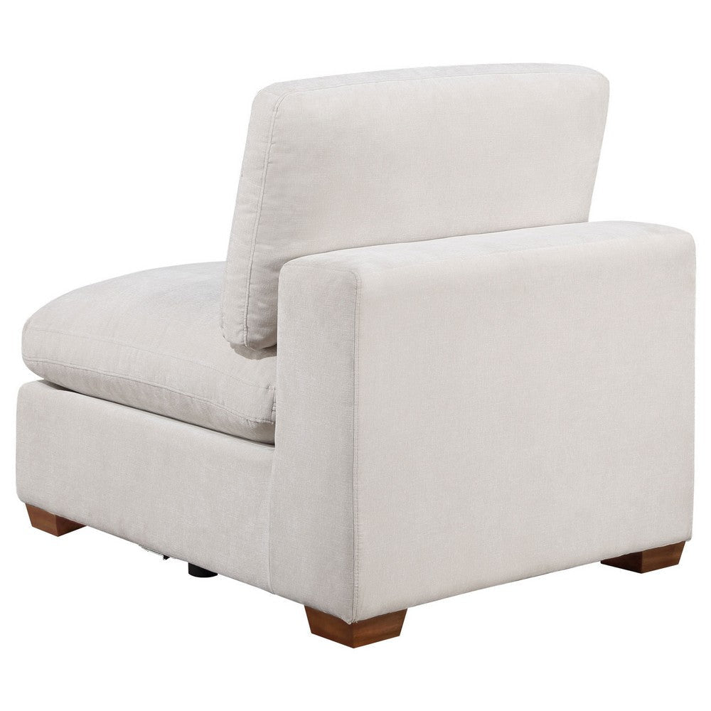 Lahe Modular Armless Sofa Chair Brown Tapered Legs Soft Ivory White By Casagear Home BM318709