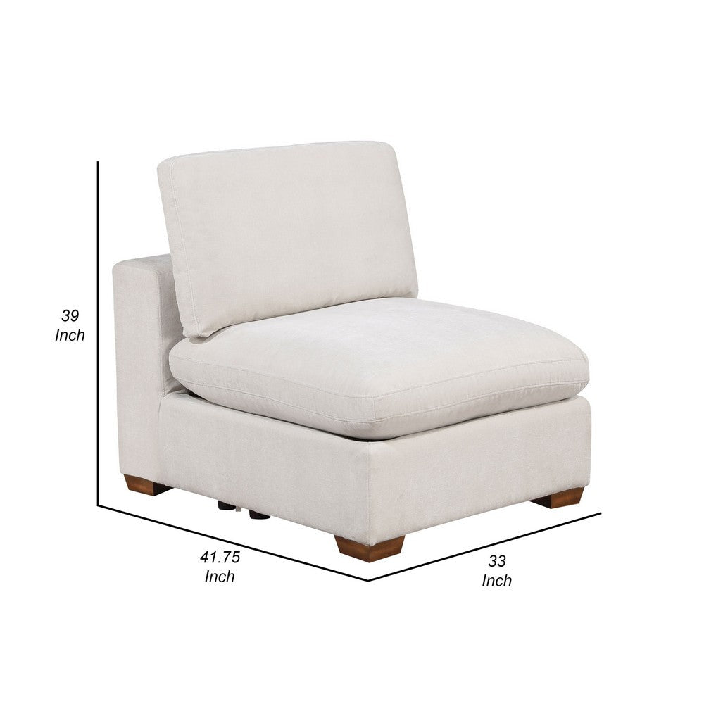 Lahe Modular Armless Sofa Chair Brown Tapered Legs Soft Ivory White By Casagear Home BM318709