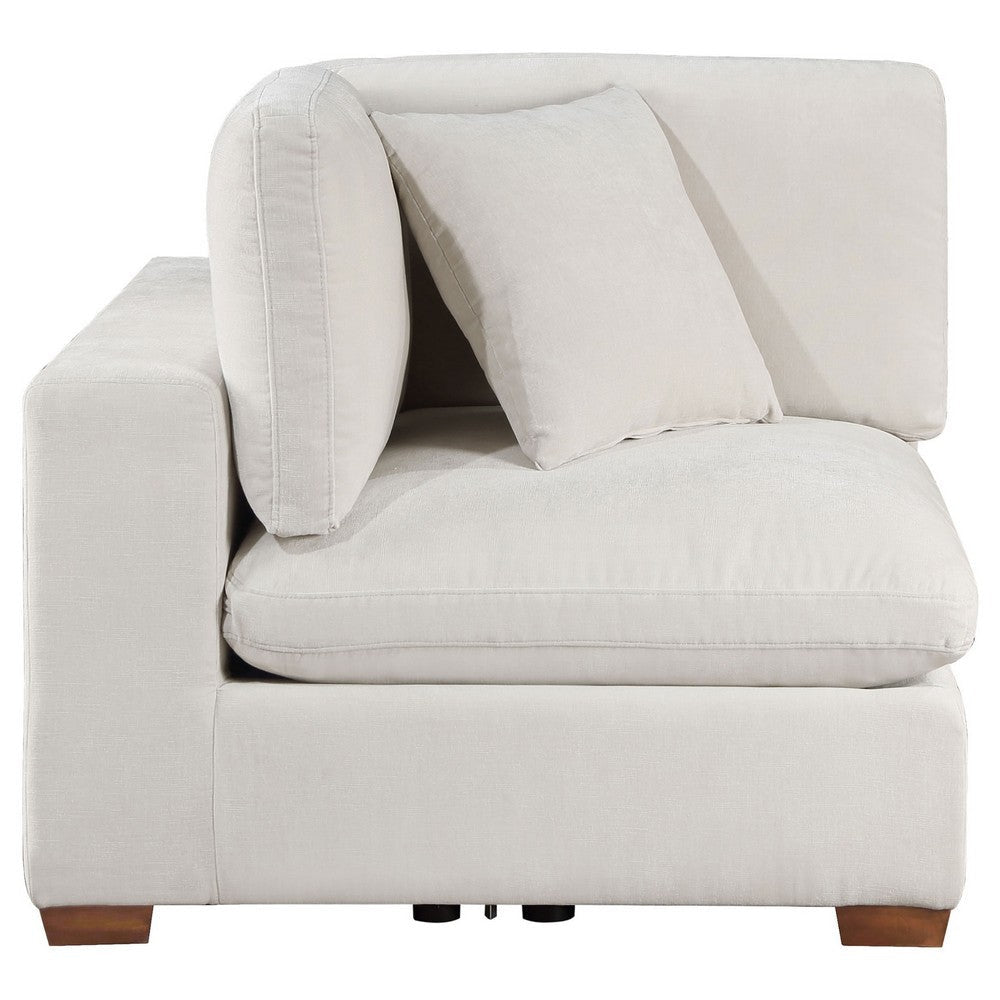 Lahe Modular Corner Sofa Chair Brown Tapered Legs Ivory White Fabric By Casagear Home BM318711