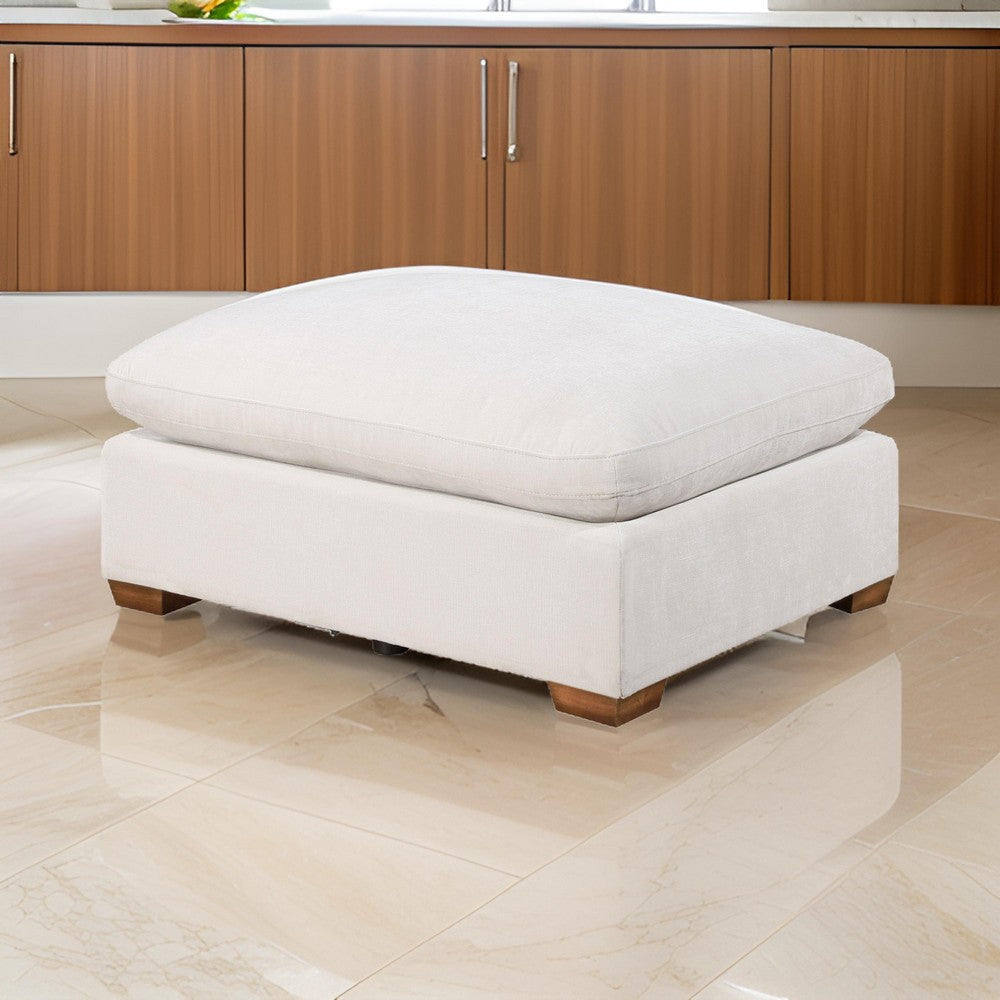 Lahe 41 Inch Modular Ottoman Brown Tapered Legs Seat Ivory White Fabric By Casagear Home BM318713