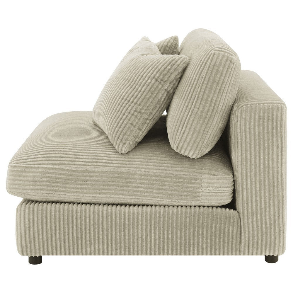 Lain Modular Armless Sofa Chair with 2 Accent Pillows Beige Corduroy By Casagear Home BM318716