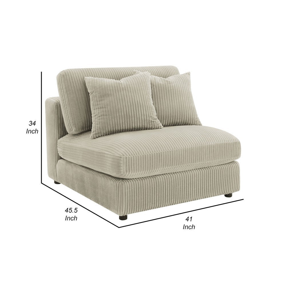 Lain Modular Armless Sofa Chair with 2 Accent Pillows Beige Corduroy By Casagear Home BM318716