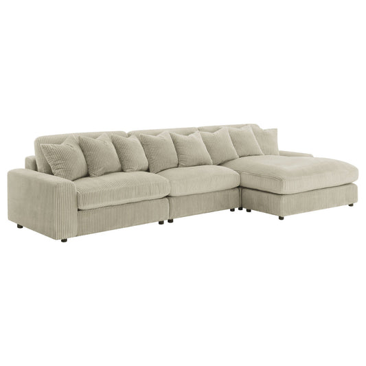 Lain 3pc Sectional Sofa with Reversible Chaise, 8 PIllows, Beige Corduroy By Casagear Home