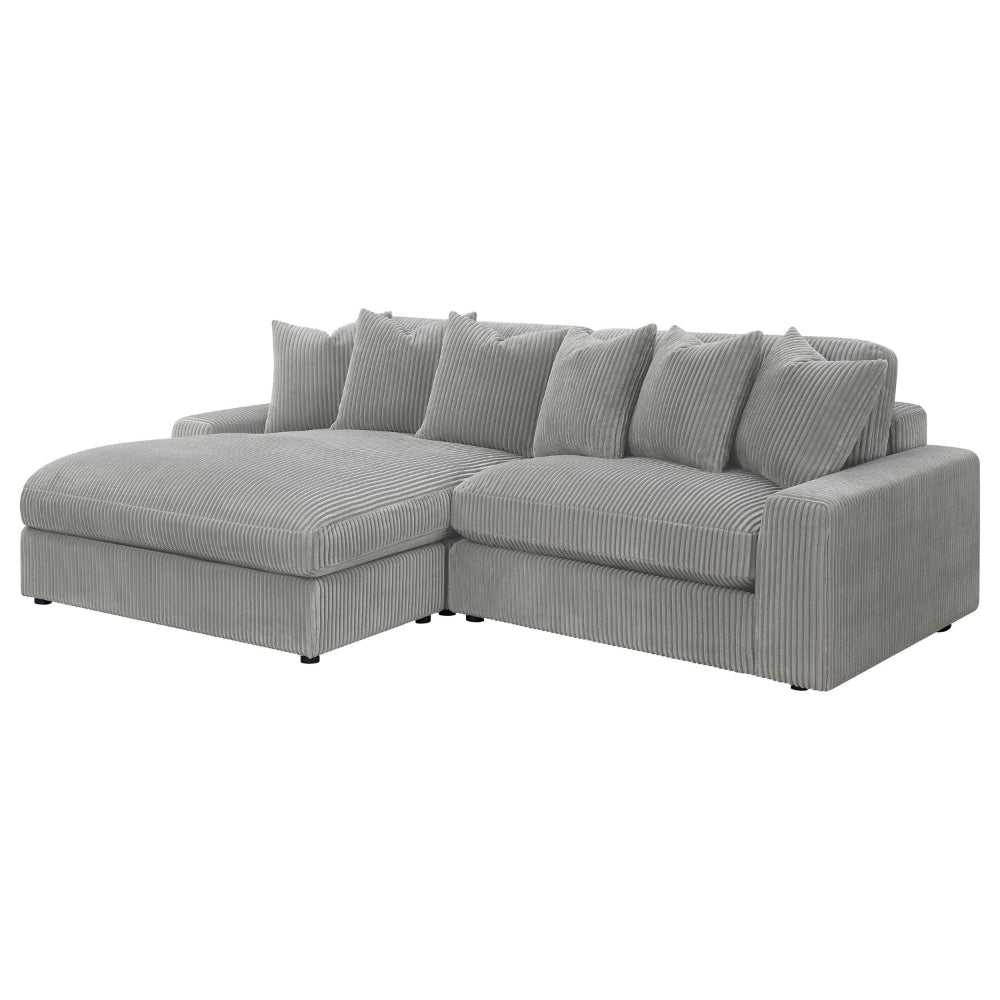 Lain Sectional Sofa with Reversible Chaise 6 Throw Pillows Gray Corduroy By Casagear Home BM318719