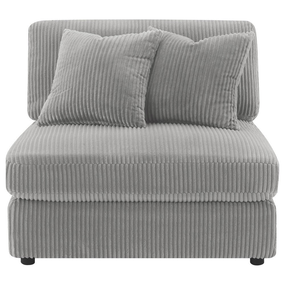 Lain Modular Armless Sofa Chair with 2 Accent Pillows Gray Corduroy By Casagear Home BM318720