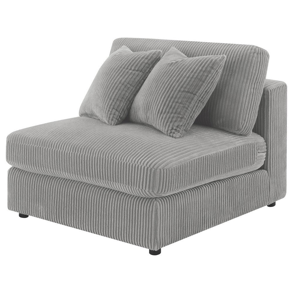 Lain Modular Armless Sofa Chair with 2 Accent Pillows Gray Corduroy By Casagear Home BM318720