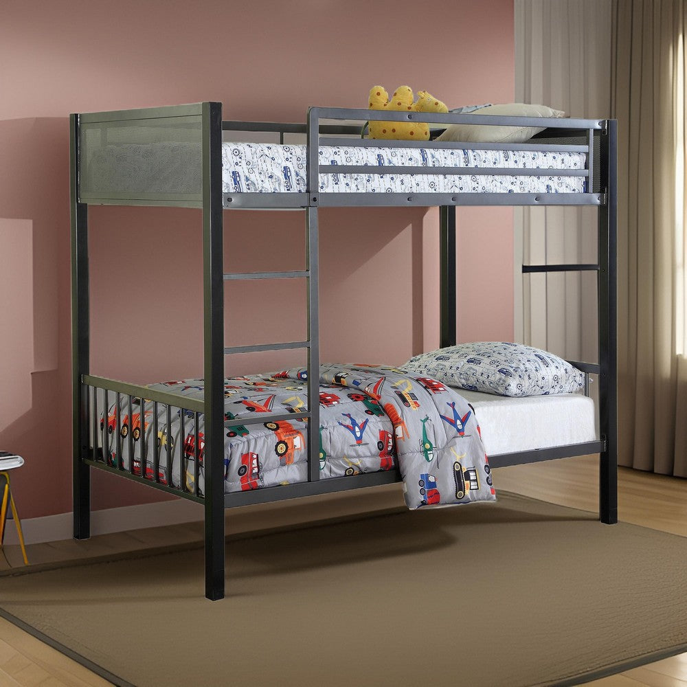 Kop L Shaped Twin Over Twin Metal Bunk Bed with Desk Loft Gray and Black By Casagear Home BM318727